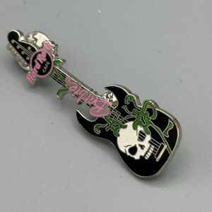2008 Hard Rock Cafe Goth Punk Barbie Pin ONLY Black Guitar White Skull Lapel Hat